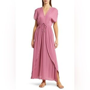 ELAN Wrap Maxi Cover-Up Dress in Sage, Size Small, $68